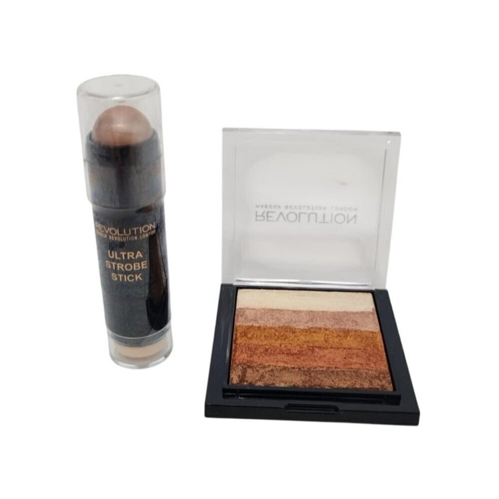 Makeup Revolution Ultra Strobe Stick & Highlighter Palette Set For Radiant Glow